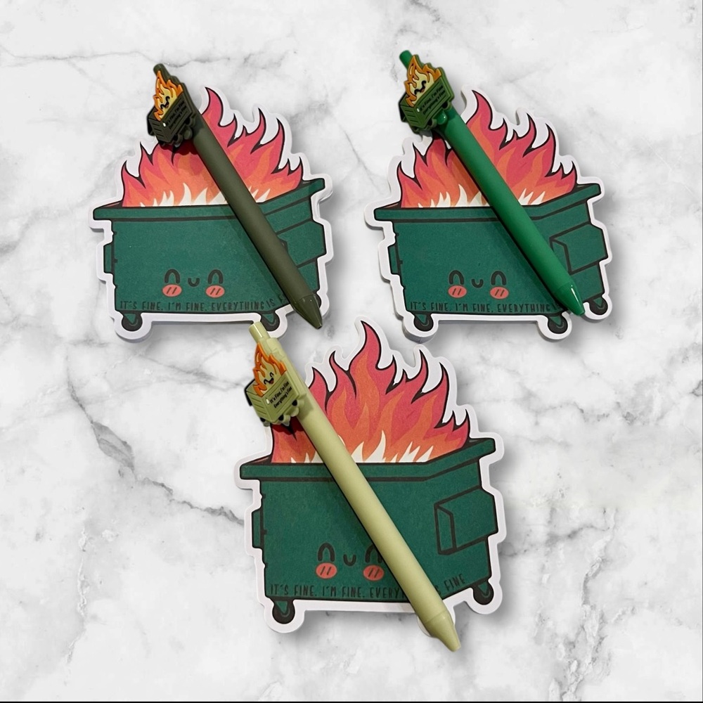 **5 Random Color Dumpster Fire Notepad & Pen